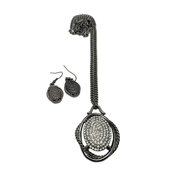 Pendant Necklace Dangle Earrings Set Rhinestone Center - Picture 4 of 4